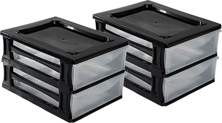 Hega hogar Ladeblokje/bureau organizer 2x grote lades - zwart/transparant - L26 x B35 x H20 cm - kunststof