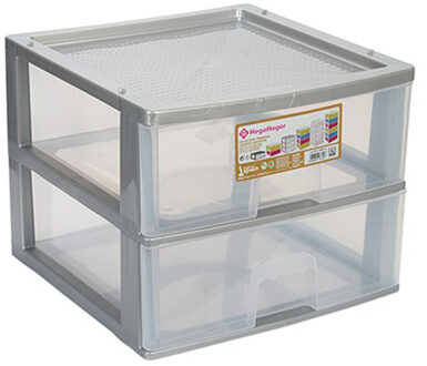 Hega hogar Ladeblokje/bureau organizer 2x lade - grijs/transparant - L38 x B38 x H30 cm - kunststof - Ladeblok