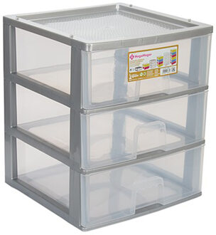 Hega hogar Ladeblokje/bureau organizer 3x lade - grijs/transparant - L38 x B38 x H44 cm - kunststof - Ladeblok