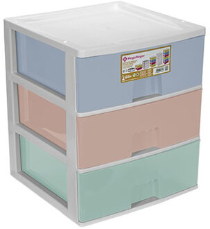 Hega hogar Ladeblokje/bureau organizer 3x lade - multi kleuren - L38 x B38 x H44 cm - kunststof - Ladeblok Multikleur