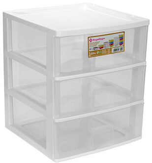 Hega hogar Ladeblokje/bureau organizer 3x lade - wit/transparant - L38 x B38 x H44 cm - kunststof - Ladeblok