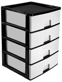 Hega hogar Ladeblokje/bureau organizer 4x grote lades - antraciet/wit - L38 x B38 x H58 cm - kunststof