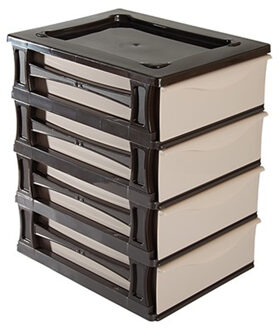 Hega hogar Ladeblokje/bureau organizer 4x grote lades - bruin/beige - L26 x B35 x H39 cm - kunststof