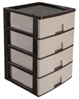 Hega hogar Ladeblokje/bureau organizer 4x grote lades - bruin/beige - L38 x B38 x H58 cm - kunststof