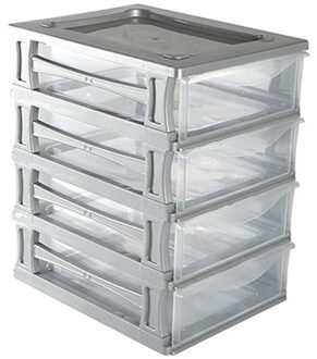 Hega hogar Ladeblokje/bureau organizer 4x grote lades - grijs/transparant - L26 x B35 x H39 cm - kunststof