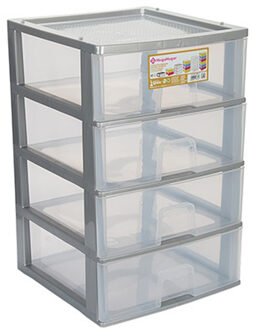 Hega hogar Ladeblokje/bureau organizer 4x grote lades - grijs/transparant - L38 x B38 x H58 cm - kunststof