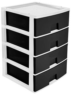 Hega hogar Ladeblokje/bureau organizer 4x grote lades - wit/antraciet - L38 x B38 x H58 cm - kunststof