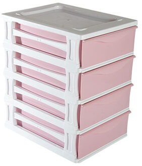 Hega hogar Ladeblokje/bureau organizer 4x grote lades - wit/roze - L26 x B35 x H39 cm - kunststof