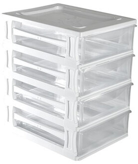 Hega hogar Ladeblokje/bureau organizer 4x grote lades - wit/transparant - L26 x B35 x H39 cm - kunststof