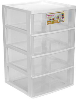 Hega hogar Ladeblokje/bureau organizer 4x grote lades - wit/transparant - L38 x B38 x H58 cm - kunststof
