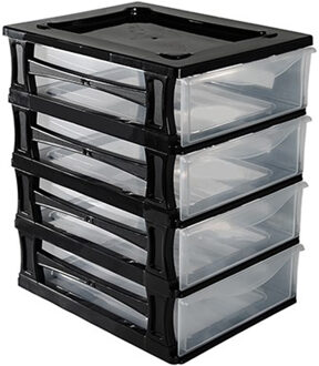 Hega hogar Ladeblokje/bureau organizer 4x grote lades - zwart/transparant - L26 x B35 x H39 cm - kunststof