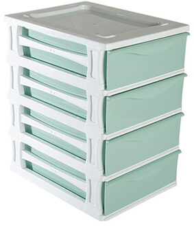 Hega hogar Ladeblokje/bureau organizer 4x lade - wit/mintgroen - L26 x B35 x H39 cm - kunststof