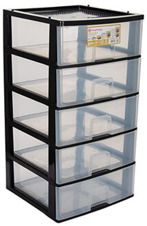 Hega hogar Ladeblokje/bureau organizer 5x grote lades - zwart/transparant - L38 x B38 x H72 cm - kunststof