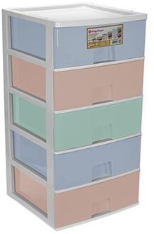 Hega hogar Ladeblokje/bureau organizer 5x lade - multi kleuren - L38 x B38 x H72 cm - kunststof - Ladeblok Multikleur