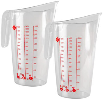 Hega hogar Maatbeker met schenktuit - 2x - 1,4L - kunststof - met maat