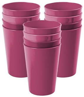 Hega hogar Onbreekbare drinkglazen - set 12x stuks - kunststof - fuchsia roze - 300 ml - camping/outdoor/kinder