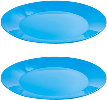 Hega hogar Ontbijtbordjes - 6x st - blauw - 21 cm - hard kunststof - dinerborden - camping bordjes