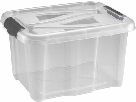 Hega hogar Opbergbox - 12x - transparant/blauw - 17 liter - 40 x 32 x 23 cm - kunststof - opbergdoos