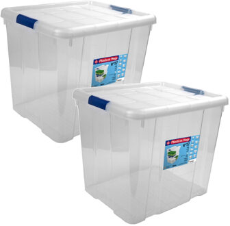Hega Hogar Opbergbox - 2x - met deksel - 42 x 35 x 35 cm - 35 Liter - Opbergbakken - Transparant
