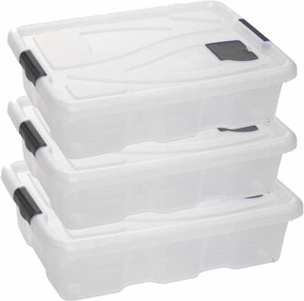 Hega hogar Opbergbox - 4x - transparant/blauw - 28 liter - 62 x 45 x 17 cm - kunststof - opbergdoos