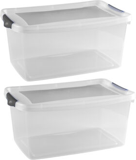 Hega hogar Opbergbox - 6x - 13 liter - 40 x 27 x 19 cm - kunststof - grijs/transparant - deksel