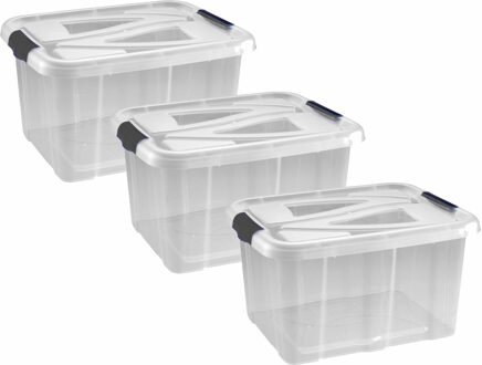 Hega hogar Opbergbox - 8x - transparant/zilvergrijs - 30 liter - 49 x 39 x 26 cm - kunststof - opbergdoos