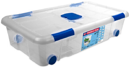 Hega hogar Opbergbox met deksel en wieltjes - 30L - kunststof - transparant - 73 x 41 x 17 cm