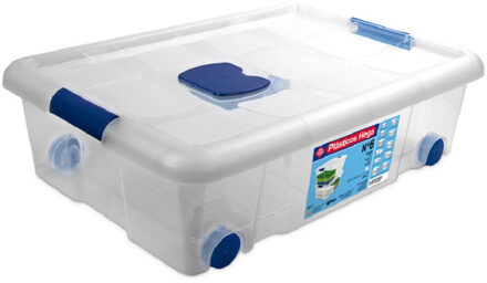 Hega hogar Opbergbox met deksel en wieltjes - 31L - kunststof - transparant - 61 x 44 x 18 cm