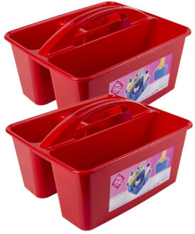 Hega hogar opbergbox/opbergmand - 2x stuks - rood - met handvat - 6 liter - kunststof - 31 x 26,5 x