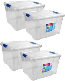 Hega hogar Opbergbox - Set van 4x stuks - met deksel - 42 x 35 x 25 cm - 25 Liter - Opbergbakken - T
