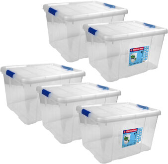 Hega hogar Opbergbox - Set van 5x stuks - met deksel - 42 x 35 x 25 cm - 25 Liter - Opbergbakken - T