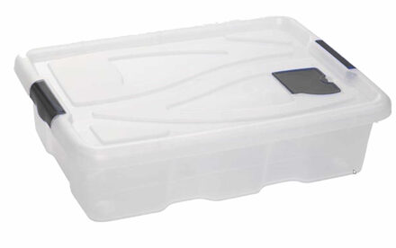 Hega hogar Opbergbox - transparant/blauw - 28 liter - 62 x 45 x 17 cm - kunststof - opbergdoos