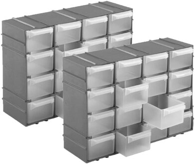 Hega hogar Opbergboxen/sorteerboxen - 5x stuks - met 16 vakken - ophangbaar - 15 x 22 x 7 cm - grijs