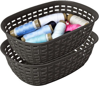 Hega hogar Opbergmandje/kastmandje - 2x - antraciet - 2 liter - kunststof - 18 x 25 x 7 cm - kleine bakjes