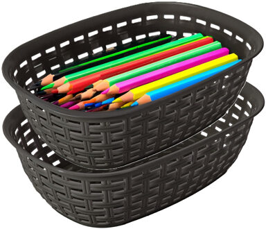 Hega hogar Opbergmandje/kastmandje - 2x - antraciet - 3 liter - kunststof - 21 x 30 x 7 cm - kleine bakjes