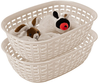 Hega hogar Opbergmandje/kastmandje - 2x - beige - 2 liter - kunststof - 18 x 25 x 7 cm - kleine bakjes