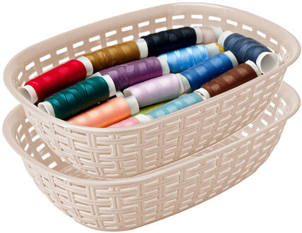 Hega hogar Opbergmandje/kastmandje - 2x - beige - 3 liter - kunststof - 21 x 30 x 7 cm - kleine bakjes