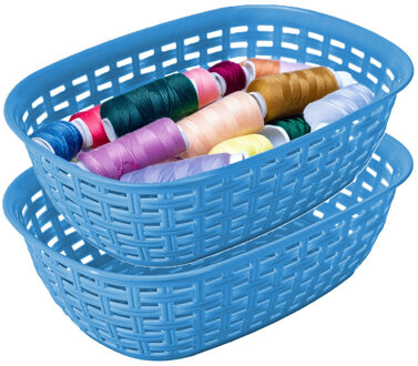 Hega hogar Opbergmandje/kastmandje - 2x - blauw - 2 liter - kunststof - 18 x 25 x 7 cm - kleine bakjes