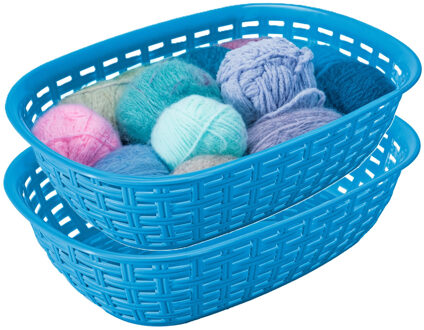 Hega hogar Opbergmandje/kastmandje - 2x - blauw - 3 liter - kunststof - 21 x 30 x 7 cm - kleine bakjes