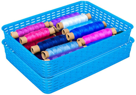 Hega hogar Opbergmandje/kastmandje - 2x - blauw - 4.5 liter - kunststof - 26 x 35 x 6 cm - ladeverdelers