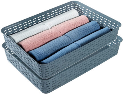 Hega hogar Opbergmandje/kastmandje - 2x - denin blauw - 4.5 liter - kunststof - 26 x 35 x 6 cm - ladeverdelers