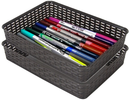 Hega hogar Opbergmandje/kastmandje - 2x - donkerbruin - 4.5 liter - kunststof - 26 x 35 x 6 cm - ladeverdelers