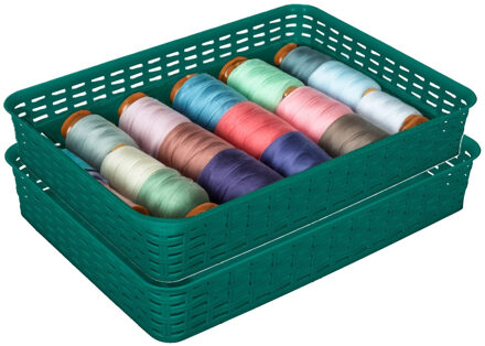 Hega hogar Opbergmandje/kastmandje - 2x - donkergroen - 4.5 liter - kunststof - 26 x 35 x 6 cm - ladeverdelers