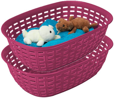 Hega hogar Opbergmandje/kastmandje - 2x - fuchsia roze - 2 liter - kunststof - 18 x 25 x 7 cm - kleine bakjes