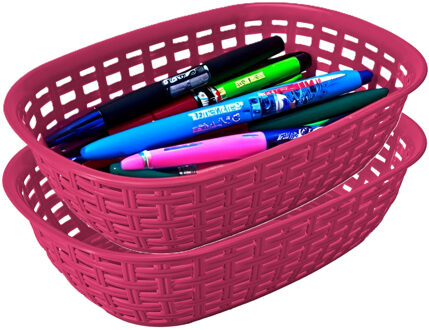 Hega hogar Opbergmandje/kastmandje - 2x - fuchsia roze - 3 liter - kunststof - 21 x 30 x 7 cm - kleine bakjes