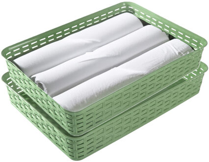 Hega hogar Opbergmandje/kastmandje - 2x - groen - 4.5 liter - kunststof - 26 x 35 x 6 cm - ladeverdelers