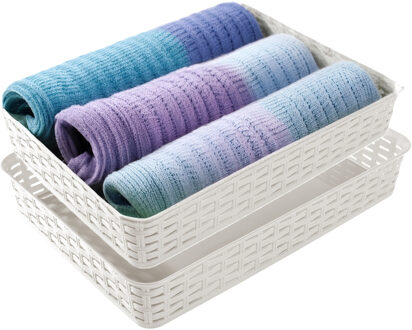 Hega hogar Opbergmandje/kastmandje - 2x - ivoor wit - 4.5 liter - kunststof - 26 x 35 x 6 cm - ladeverdelers