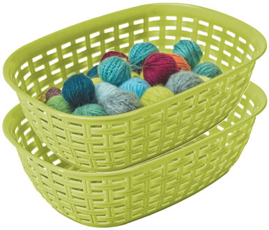 Hega hogar Opbergmandje/kastmandje - 2x - limegroen - 2 liter - kunststof - 18 x 25 x 7 cm - kleine bakjes