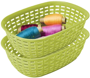 Hega hogar Opbergmandje/kastmandje - 2x - limegroen - 3 liter - kunststof - 21 x 30 x 7 cm - kleine bakjes