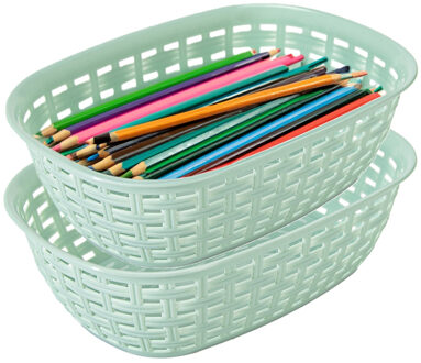 Hega hogar Opbergmandje/kastmandje - 2x - mintgroen - 3 liter - kunststof - 21 x 30 x 7 cm - kleine bakjes